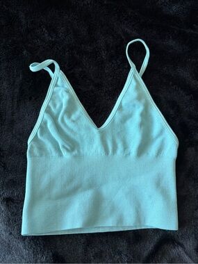 Aritzia Talula Light Blue Ribbed V-Neck Crop Cami